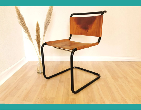 Rare Brown Vintage Dine Chair Model S 33 Designed By Mart Stam & Marcel Breuer B/Made in Italy Cantilever Bauhaus Mid-Century
