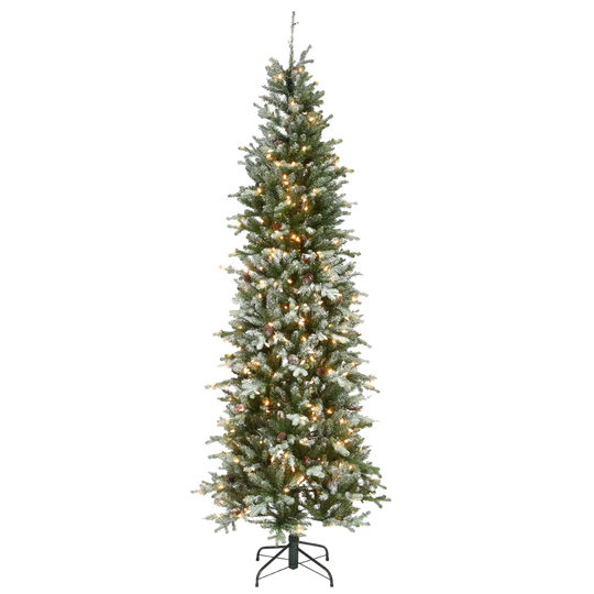 7.5 ft. Snowy Morgan Spruce Pencil Slim Tree with Clear Lights