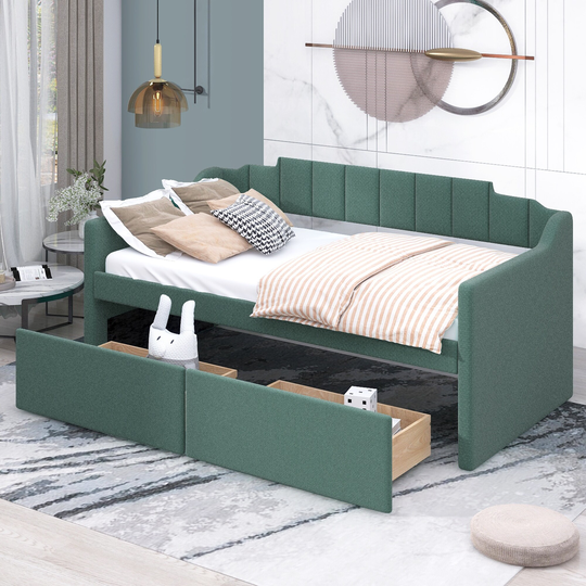 Twin Size Home Office Storage Sofa Bed Linen-blend Upholstery Daybed with 2 Drawers for Small Studio,Apartments,Guest Room