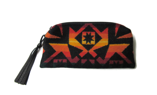 Large Zippered Pouch Pencil Case Cosmetic Bag Make Up Clutch Purse Organizer Wool Fringed Leather Zipper Pull
