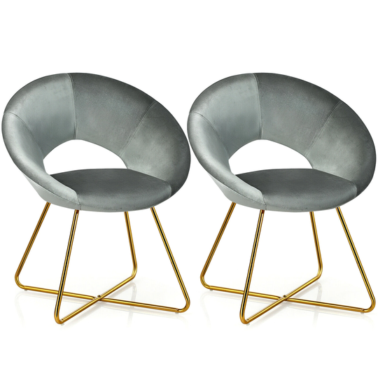 Gymax Set of 2 Accent Velvet Chairs Dining Chairs Arm Chair w/Golden - See Details