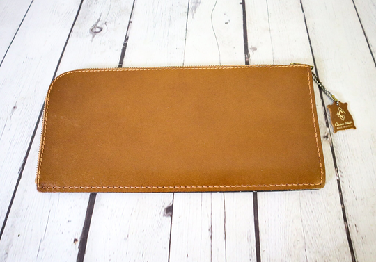 Vintage Genuine Leather Pencil Case | Mid Century Brown Cosmetic