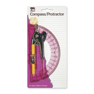 Compass/Protractor Set, 12" Compass, 6" Plastic Protractor