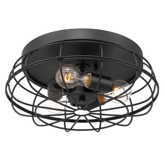Montego 15 in. 3-Light Matte Black Metal Cage Flush Mount