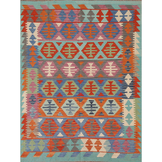 Colorful Kilim Oriental Rug Hand-woven Southwestern Wool Carpet - 5'1"x 6'4"