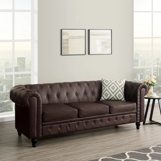 Emery Chesterfield Sofa with Rolled Arms, Tufted Cushions