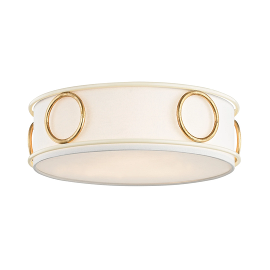 Mitzi by Hudson Valley Jade 3-light Gold Leaf Flush Mount with Cream Accents, Off White Linen
