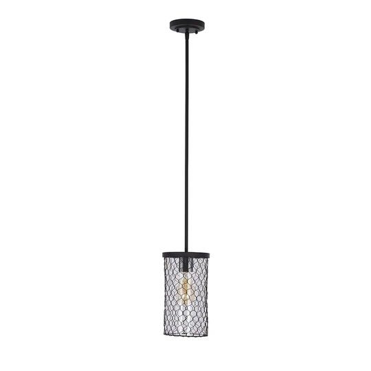 Wire Cage and Clear Glass Pendant Ceiling Light, LED bulb Included - 6.50x6.50x55.50
