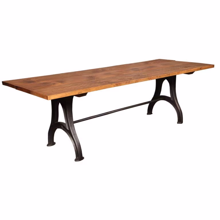 Industrial Plank Top Dining Table Cast Iron & Wood