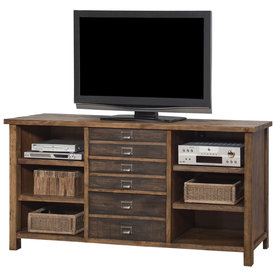 Heritage Wood Credenza, Office Storage Console, TV Entertainment Stand, Brown - 70"W x 34"H x 18"D