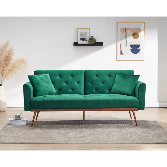 EYIW Green velvet nail head sofa bed Loveseat Sofa with throw pillow and midfoot for living room bedroom