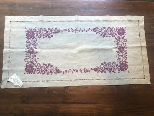 Vintage Polish Linen Table Runner, Hand Painted Cepelia Folk Art, Nos With Tags, 1986