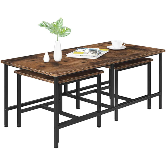 Nesting Coffee Table Set, Sofa Side End Tables, Set of 3, Utility Furniture for Home Office Living Room, Vintage Finish