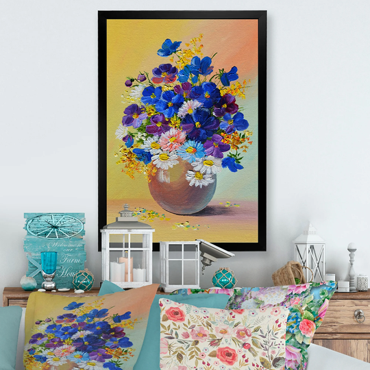 Designart 'Still Life Of Colorful Blue And White Bouquet II' Traditional Framed Wall Decor