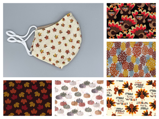 Fall, Autumn, Thanksgiving Face Mask - Adult, Child, Kid, School, Adjustable, Nose Wire, Cotton, Washable, Handmade, Reusable
