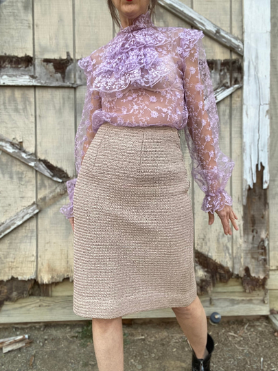 1960S Beige Faux Straw Raffia Pencil Skirt