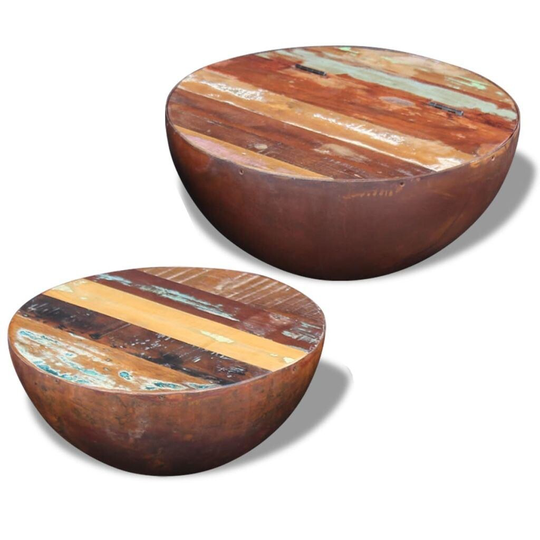 2 Piece Bowl Shaped Coffee Table Set Solid Reclaimed Wood