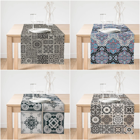 Abstract Geometric Table Runner|Decorative Runner|Ethnic Pattern Suede Runner|High Quality Decor|Authentic Style Runner
