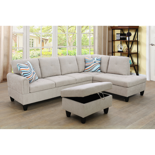 Elizablue 3-Pieces Sectional Sofa Set,Grey White,Flannelette(09701)
