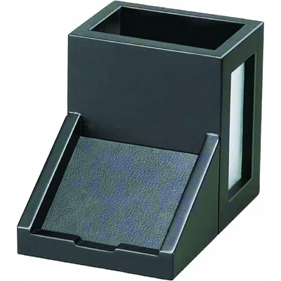 Desk Pencil Cup With Angled Note Holder, Frosted Glass Window For Professional Look, Great In Any Home Or Office