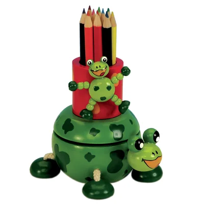 Frog with Color Pencils Turns To The Melody All My Ducklings Figurine