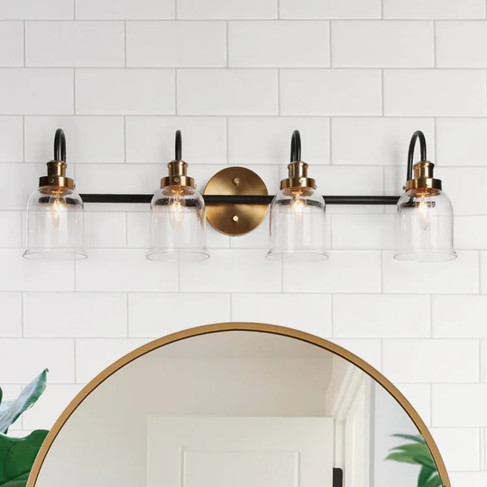 Kesa Modern 4-Light Linear Bathroom Vanity Light Black Gold Wall Sconces - 31.5" L