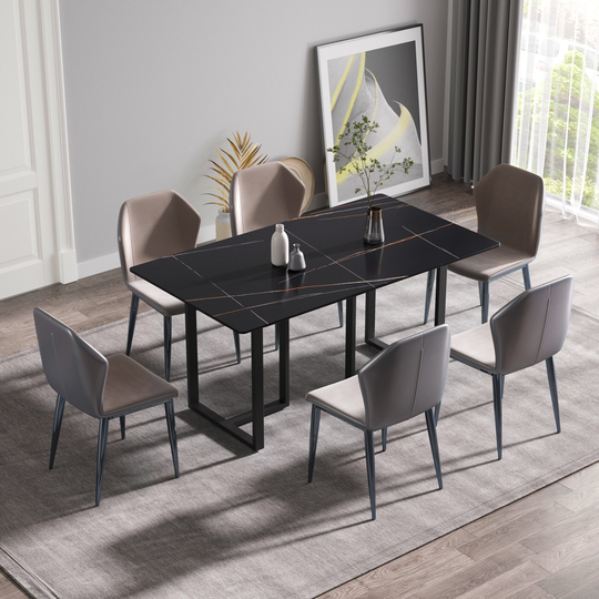 Modern Black Marble Dining Table with Rectangular Tabletop for Dining Room Table for 6