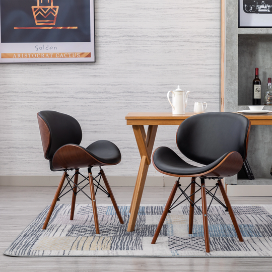 Nestfair Upholstered Faux Leather Walnut Curved Back Accent Chairs Home Office Chairs(Set of 2)