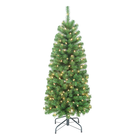 Puleo International Pre-Lit 4.5' Pencil Northern Fir Artificial Christmas Tree with 150 Lights, Green
