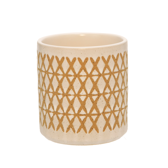 Ceramic 4" X-design Pen Holder, Sand 4.0"H - 3.5" x 3.5" x 4.0"