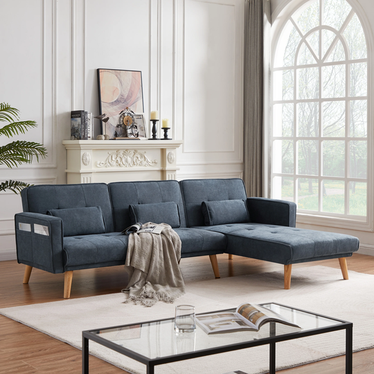 3-seater Sofa L-shape Sectional Sofa Chaise Linen Living Room Furniture Upholstered Right Hand Facing Sofa & Sofa Bed