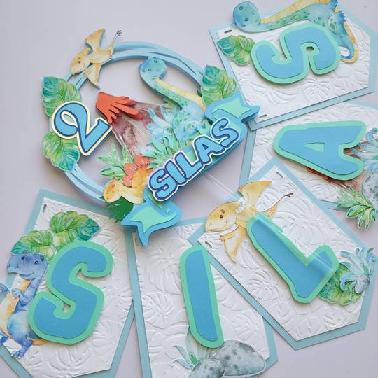 Blue Watercolor Dinosaur Banner 3D | Customize