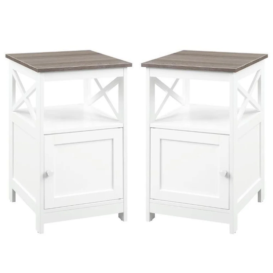 End Table with Cabinet in Driftwood Brown and White - Set of 2 - 54 x 84