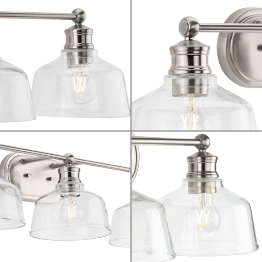 Singleton Collection 3-Light 26.5 in. Brushed Nickel Vanity Light with Clear Glass Shades - Small