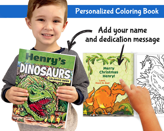Personalized Coloring Book Dinosaurs - Dinosaur Pages Gift For Kids
