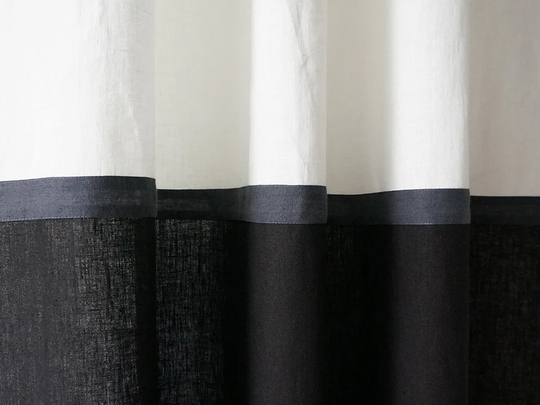 Linen Curtains, Color Block 1 Curtain Panel, Black & White Blackout Custom Linen Window Drapes