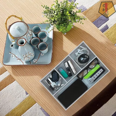 Desktop Storage Organizer, Nightstand Or Dresser Organizer, Valet Tray, Entry Table Organizer, Dresser Organizer, 4 Compartments,PU Leather Drawer Sto