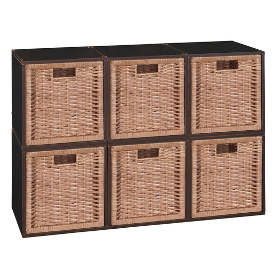 Noble Connect Storage Set - 6 Cubes and 6 Wicker Baskets- Truffle/Natural