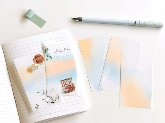 Mu Watercolor Tracing Paper Pack 007 - Light Blue Morning | Planner Decoration, Dyeing Paper, Print-On Sticker Scrapbooking