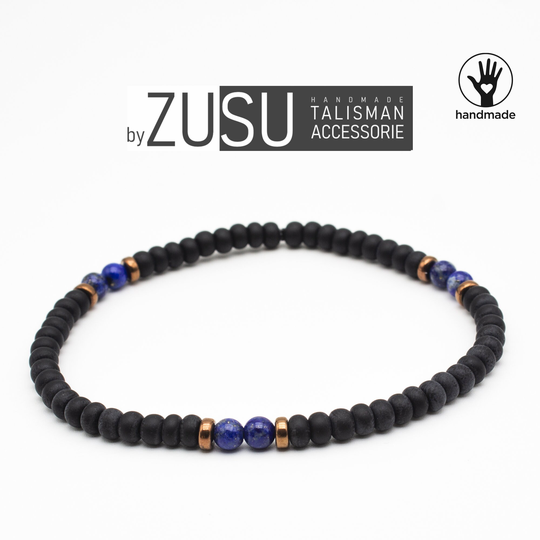 Lapis Lazuli Minimalist Bracelet With Matte Black Beads, Mens Bracelet, Valentines Day December Birthstone Gift For Him