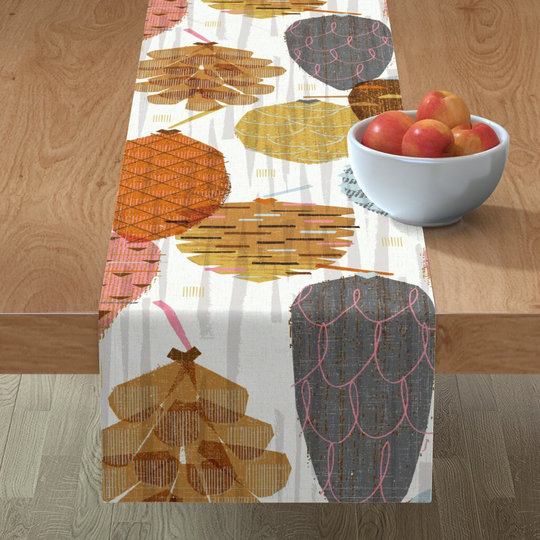 Jumbo Pinecones Table Runner - Retro Mod By Friztin Autumn Large Scale Botanicals Cotton Sateen Spoonflower