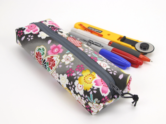 Gift For Mom Pen Holder, Fabric Case, Unique Pencil Cherry Bloosoms Black