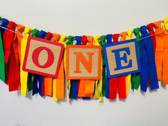 Alphabet Block One High Chair Banner Abc Birthday Party Decor