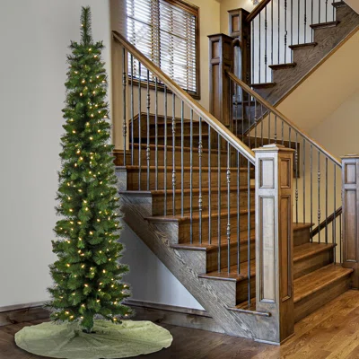 6" H Slender Green Realistic Artificial Fir Christmas Tree with 250 LED Lights