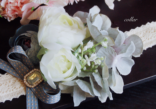Dog Wedding Collar.smoke Blue Flower Dog Collar.party Collar.dog Birthday Gift.dog Collar.lace Collar
