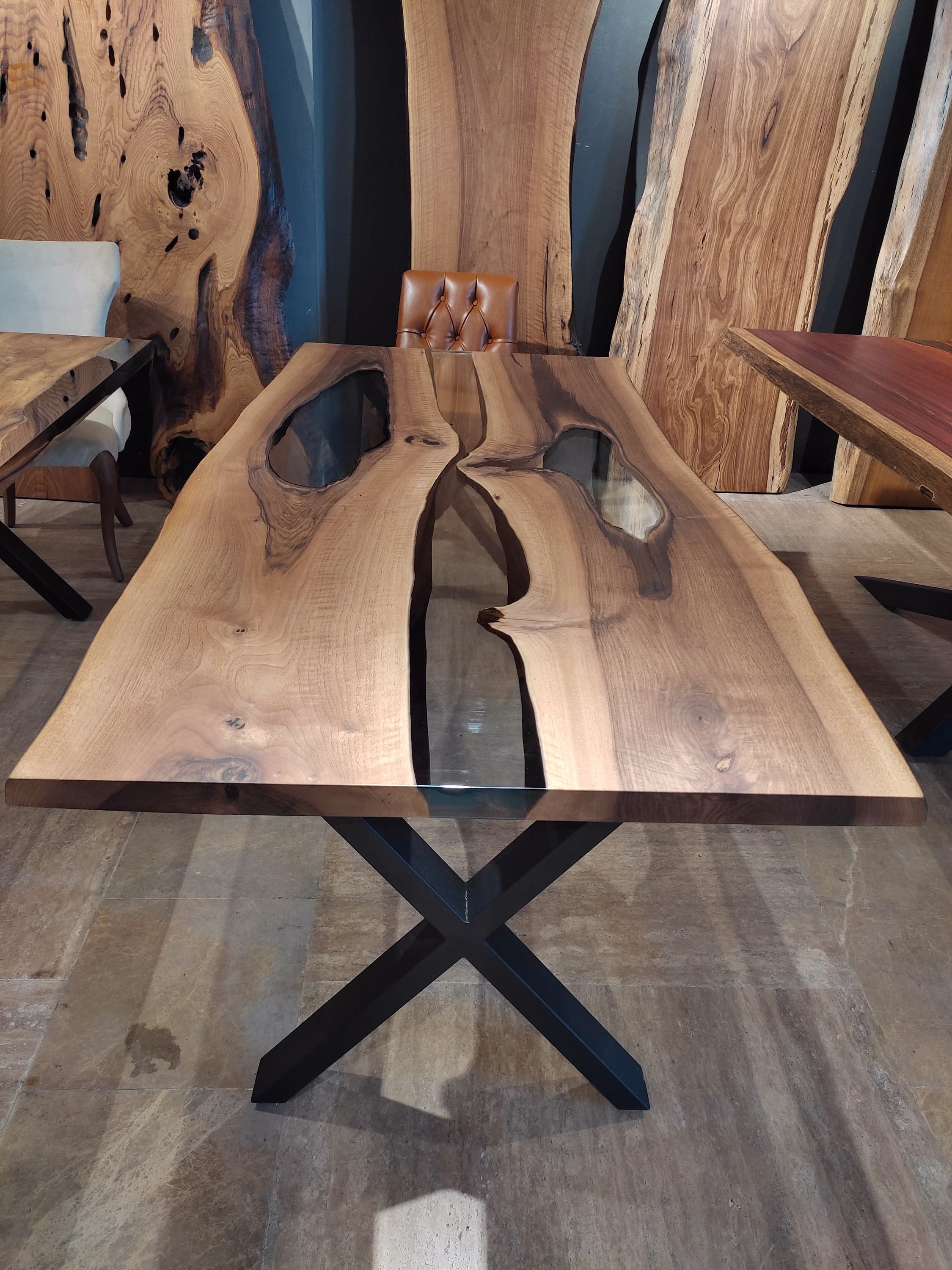 Custom To Order | Clear Epoxy Table Top Walnut Natural Wood Dining Home Office Desk Free Shipping