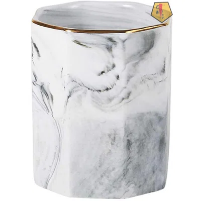 Ceramic Desk Pen Holder Stand Marble Pattern Pencil Cup Pot Desk Organizer