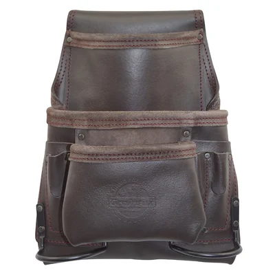 9-Pocket Oil Tanned Leather Nail & Tool Pouch With 2 Hammer Holders