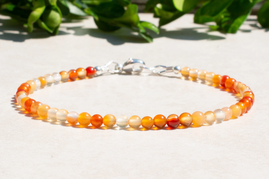 Carnelian Red & Orange Gemstone Bracelet, Sterling Silver Bracelet For Women, Delicate Dainty Stacking Mothers Day Gift Her