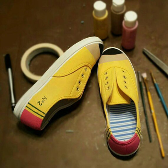 Classic Yellow No. 2 Pencil Shoes Or Notebook Paper Shoes. Hand Painted Canvas Shoes For Teachers & Kids